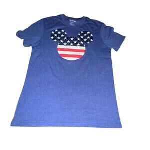 Disney Mickey Mouse American Flag Graphic T-Shirt Blue Small